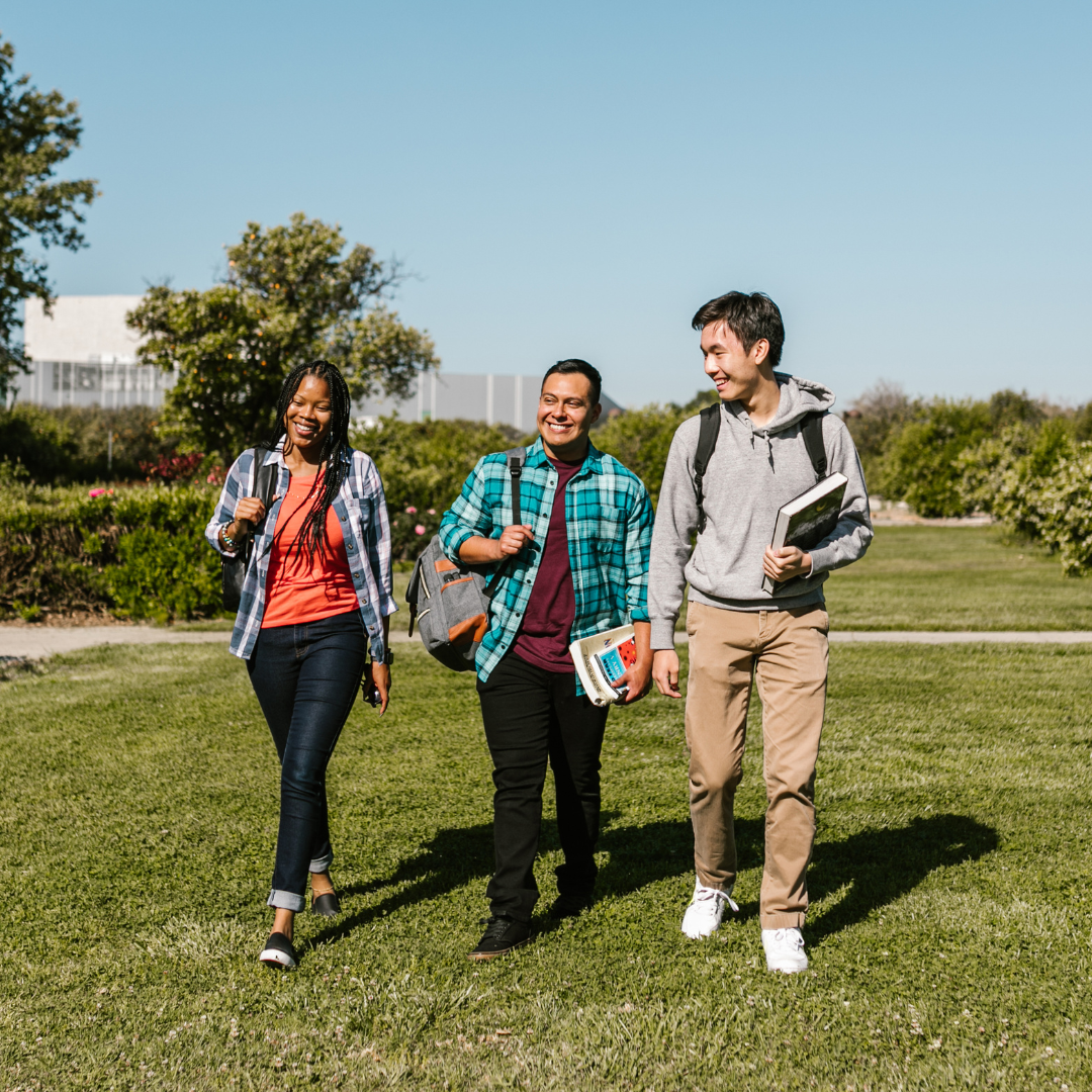 Civically Engaged Students walking on campus to their next serice-learning opportunity 