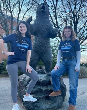 Ebben (left) and Kiana (right), previous GivePulse Ambassadors, wearing GivePulse T-Shirts on the Kennesaw State University Campus. The GivePulse Ambassador Program provides students with leadership opportunities on and off campus, all while creating a meaningful impact.