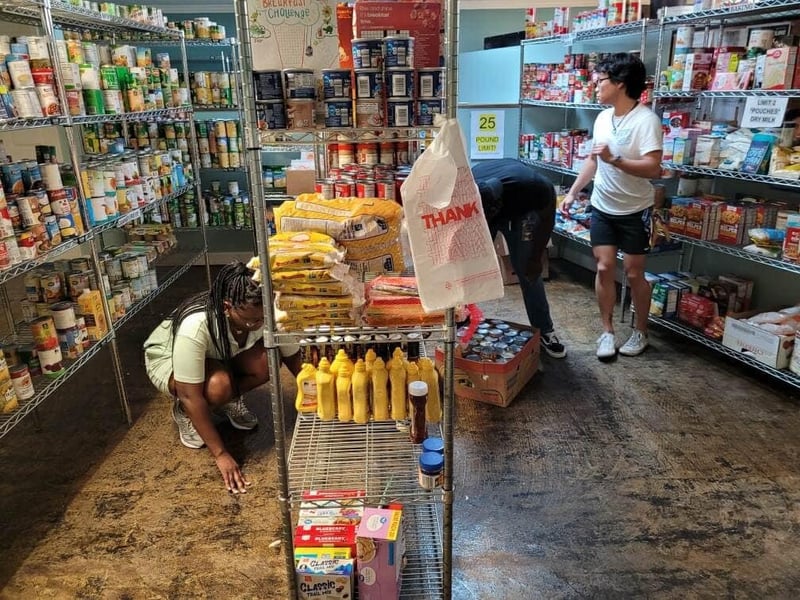 High Point University student volunteers helping at a local community food bank.