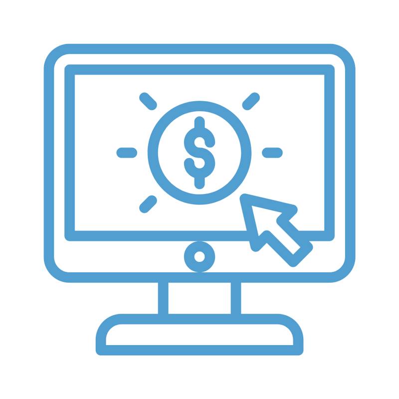 Graphic of a desktop screen with the dollar sign and a computer mouse hovering over the screen