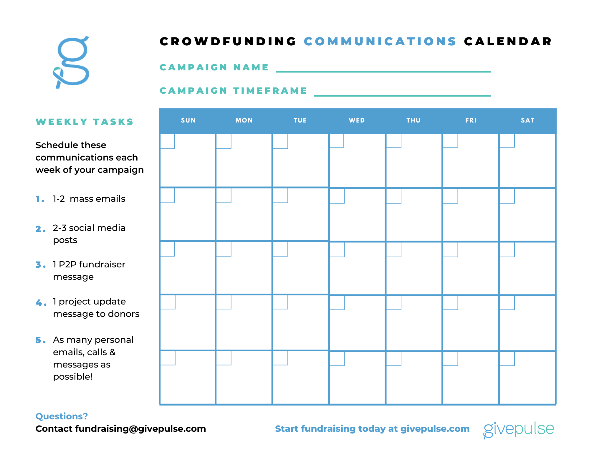Crowdfunding communications calendar