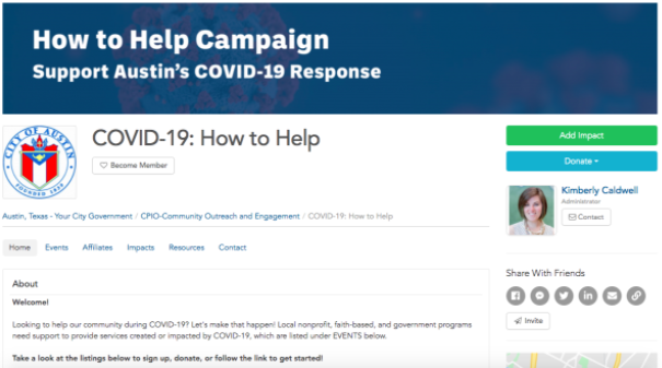 How to Help Austin campaign page on GivePulse 