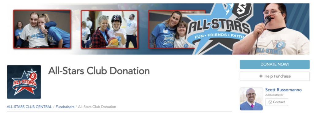All-Stars Club Donation event page on GivePulse