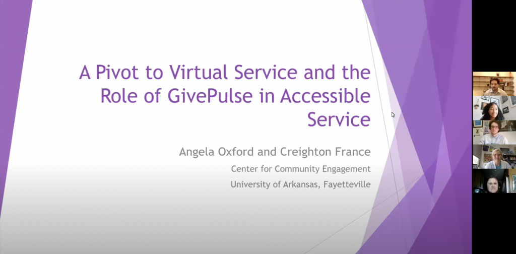 University of Arkansas presentation on "A Pivot to Virtual Service and the Role of GivePulse in Accessible Service"