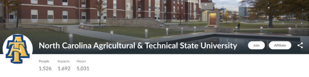 Image of the North Carolina Agricultural and Technical State University GivePulse page 