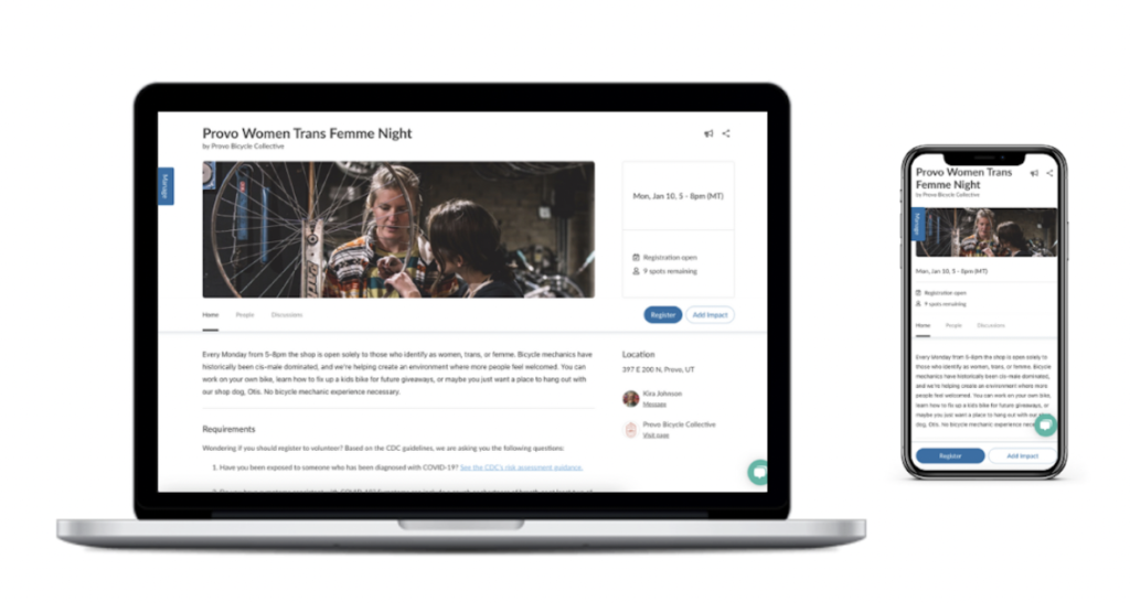 Updated GivePulse event pages with simplified calls to action and larger image size