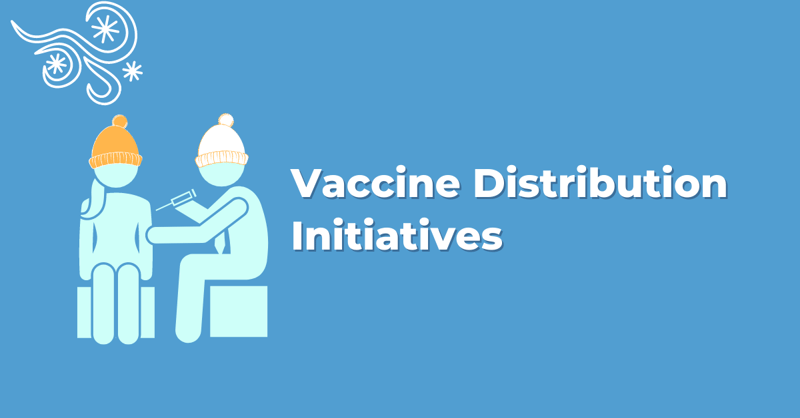GivePulse graphic of an individual administering a vaccine with text reading "Vaccine Distribution Initatives"