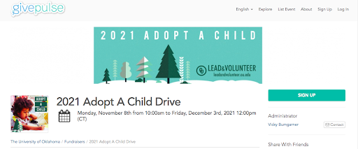 The University of Oklahoma "2021 Adopt a Child Drive" event 