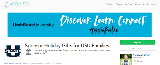 Utah State University "Sponsor Holiday Gifts for USU Families" event