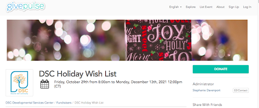 DSC Holiday Wish List event on GivePulse