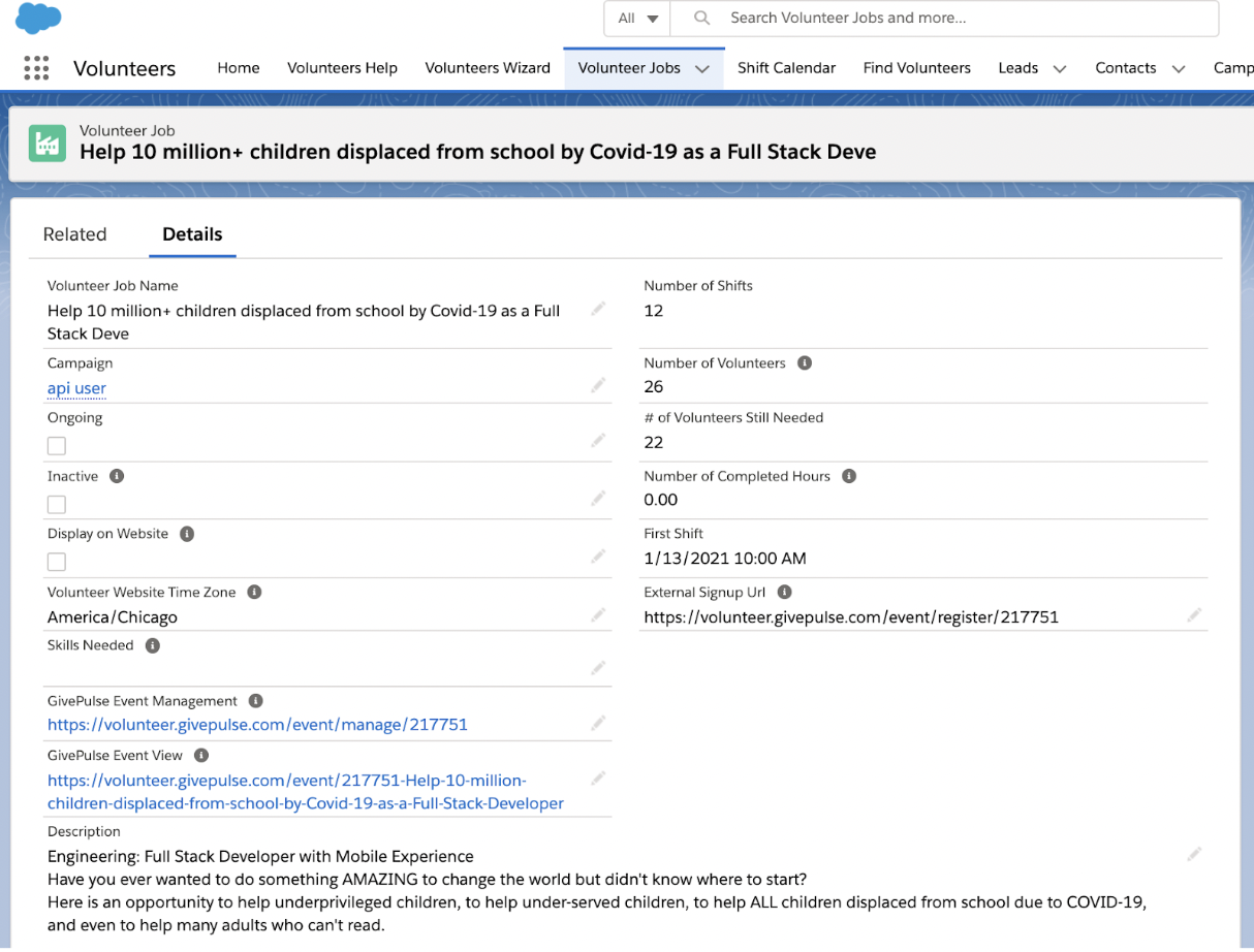 Integrate with the Salesforce CRM to help your organization, campus or volunteer center manage client and donor relationships