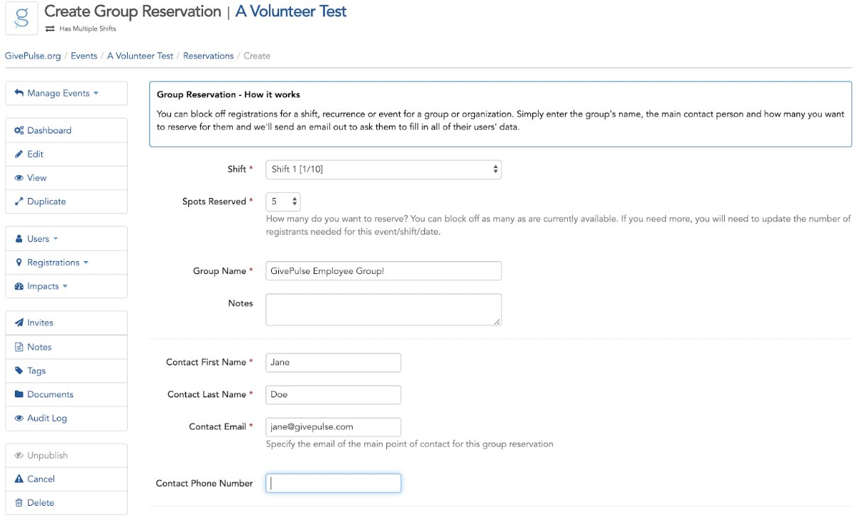 Allow large groups to register for your events allowing the administrator to best accomodate the group