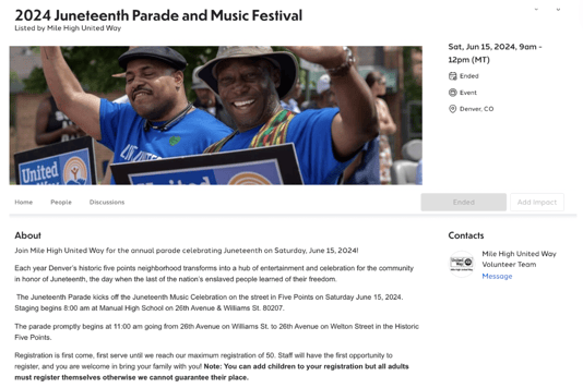 Screenshot from the Mile High United Way "2024 Juneteenth Parade and Music Festival"