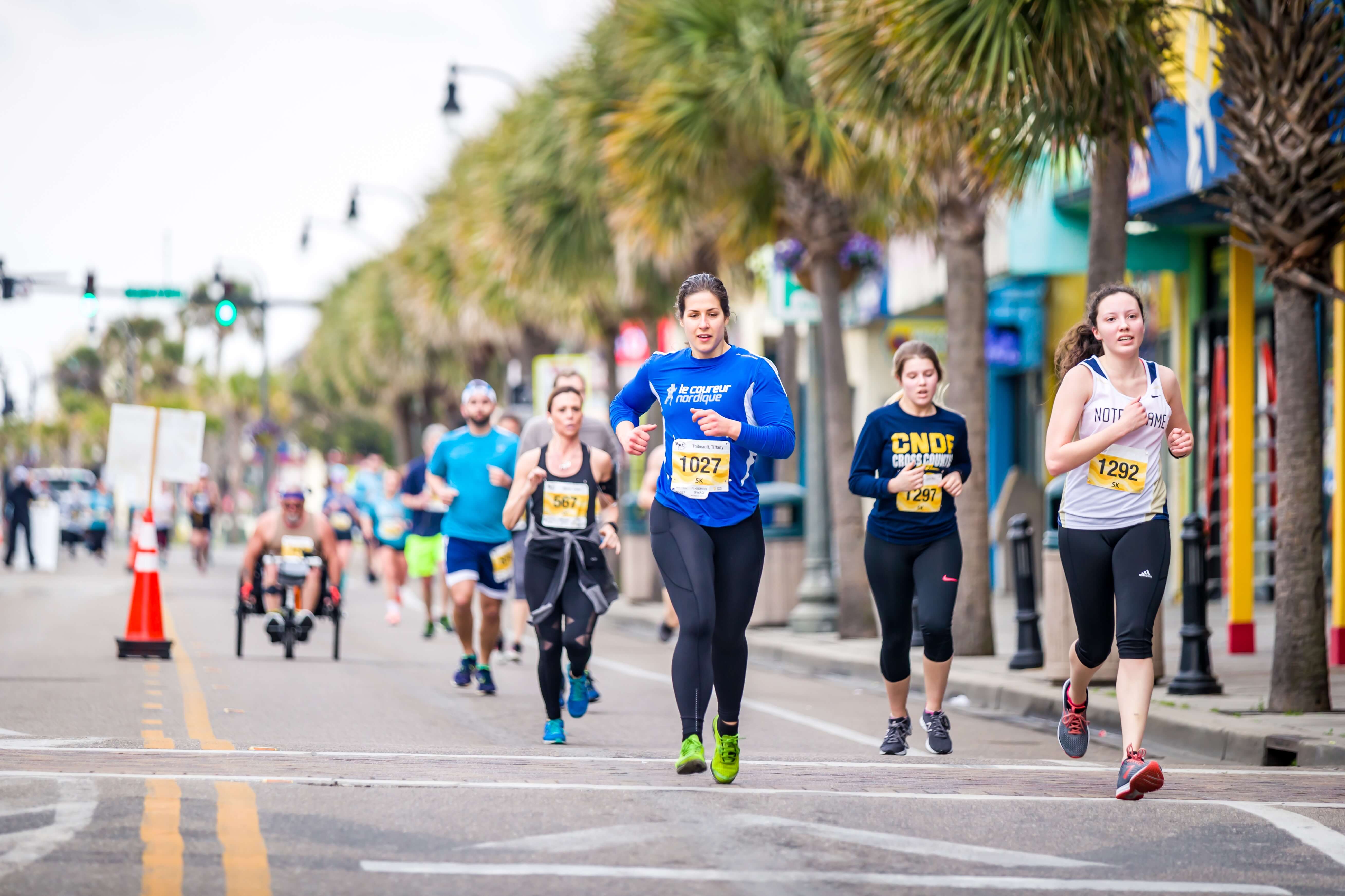 Runners are racing on a 3k, 5k, 10k, half and full marathon.