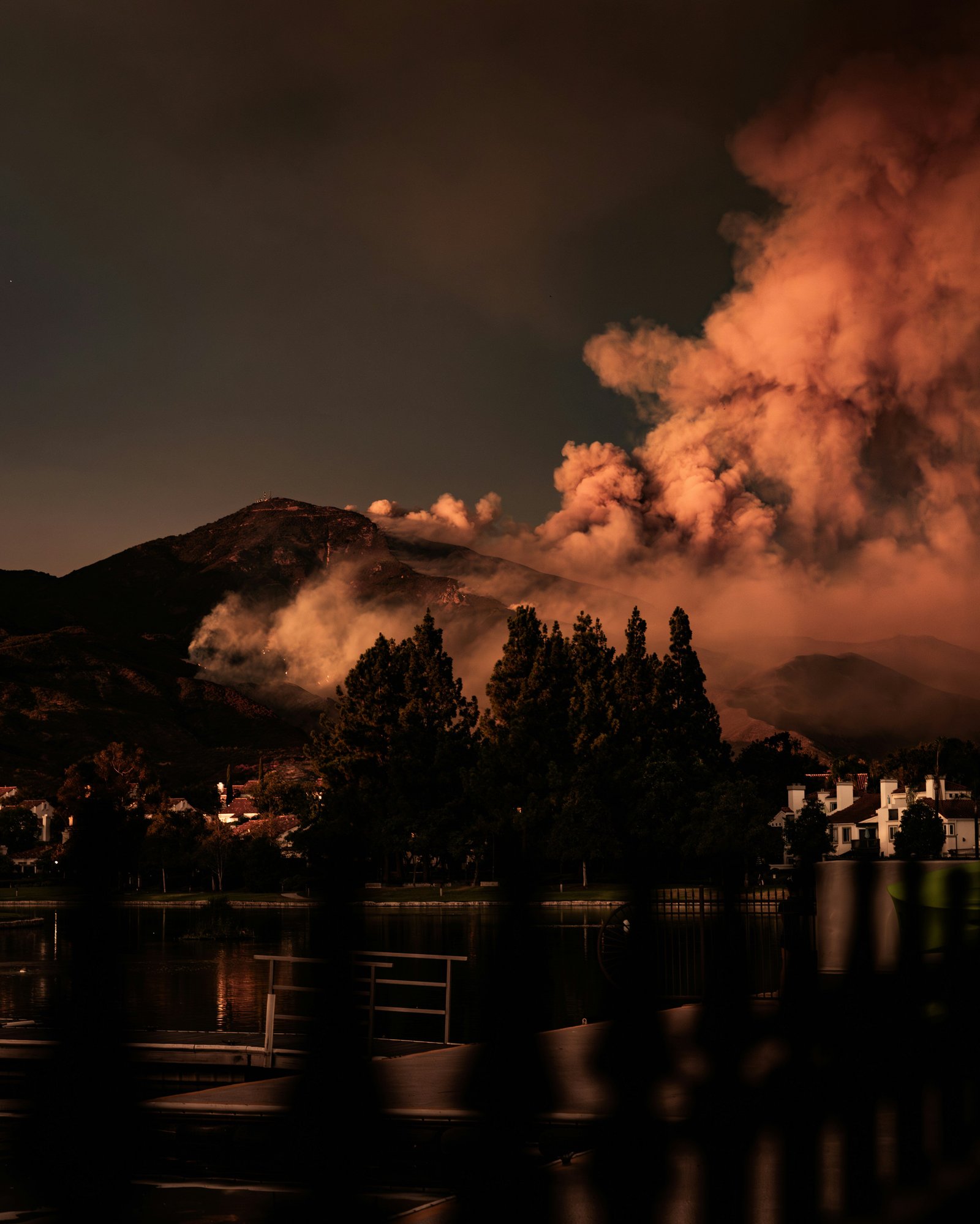 Wildfire burning on mountain