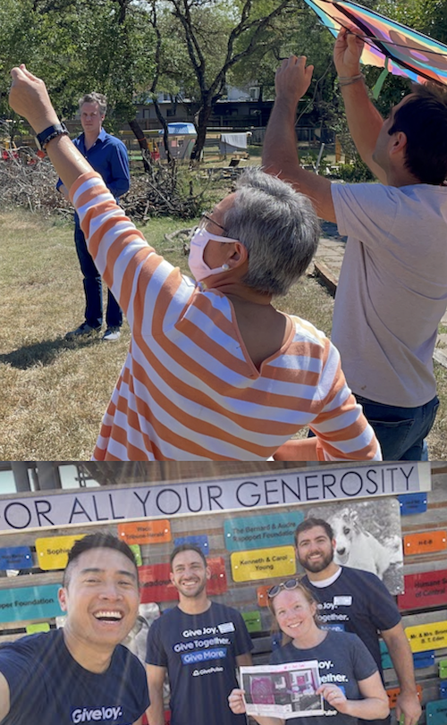 GivePulse team volunteering out in the community. Here we are at an animal center and kite flying.