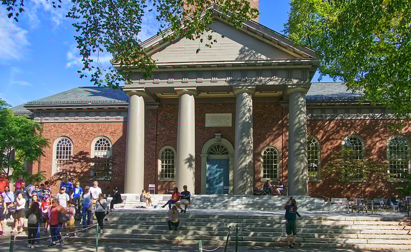 University campus with students walking through the quad working on service-learning projects