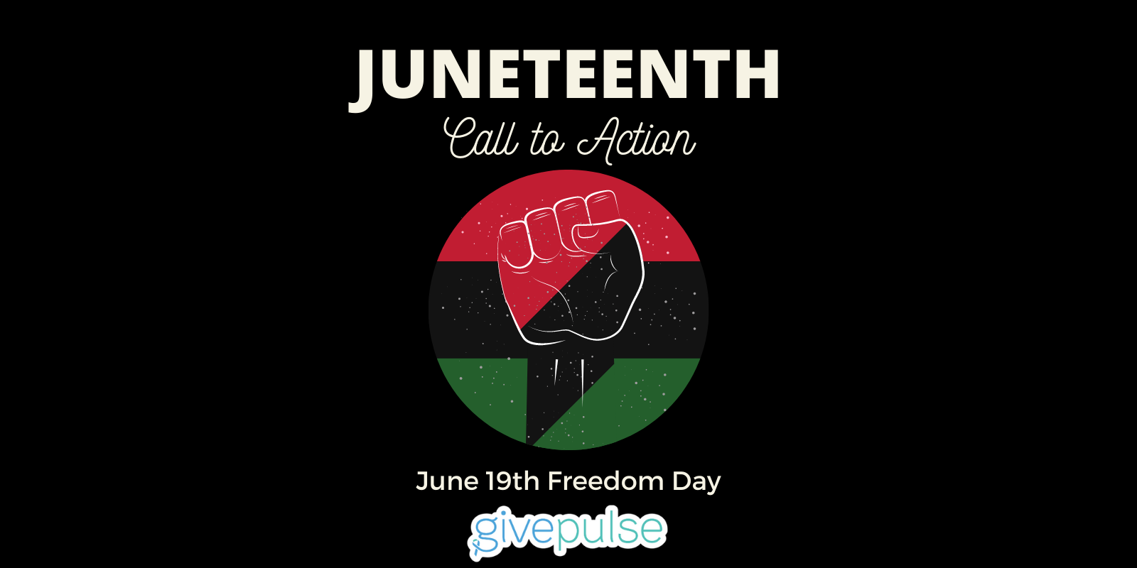 Juneteenth - Call to action with red back green circle with fist. June 19th Freedom Day 