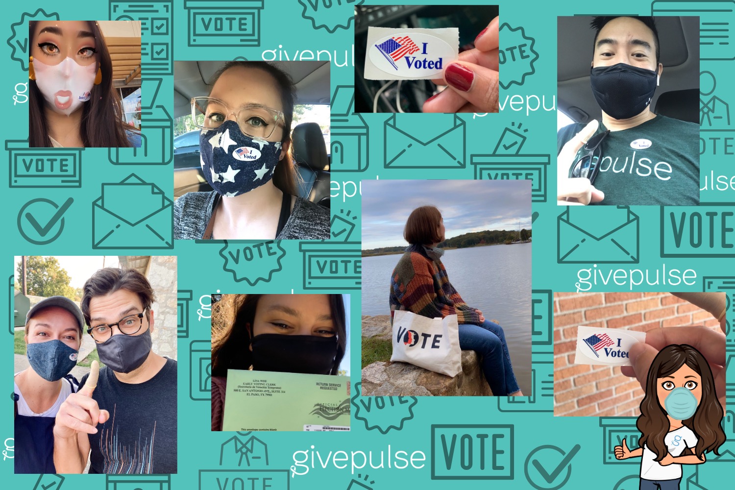 Collage of the GivePulse team members wearing their 