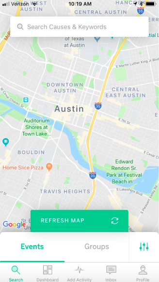 Map of Austin on the GivePulse App